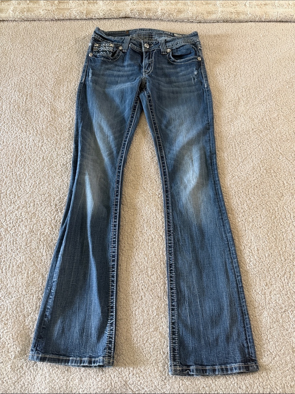 Miss Me Y2K Western Skull Rhinestone Blue Boot Cut Jeans Size 29